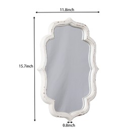 Sintosin Vintage Small Scalloped Wall Mirror Decorative 16" x 12", Hanging Rustic Distressed White Bathroom Mirrors for Vanity, Farmhouse Wood Quatrefoil Wall Mounted Mirror for Living Room