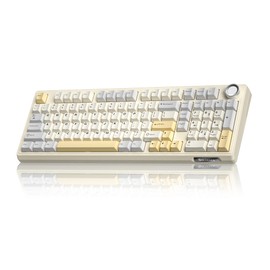 SOLAKAKA KI99 Pro 96% Wireless Gaming Keyboard, RGB Creamy Keyboardw with Knob, Hot-Swappable Pre-Lubed Switches, Gasket Structure Mechanical Keyboards (Beige-White, Non-Silent Version)