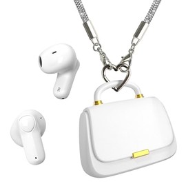 ANCwear Earbuds Wireless Bluetooth for Women Retro Handbag Style, Lightweight Earbuds DIY Decoration with Silver Crossbody Chain, Mini Headset for Laptop, Android/iOS Phones(White)