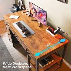 Huuger Computer Desk with 6 Drawers, 47 Inch Office Desk with Shelves, Reversible Gaming Desk, Corner Desk with Storage, Work for Home Office, Study, Living Room, Rustic Brown