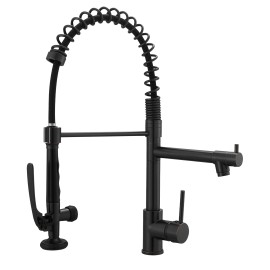 Commercial Kitchen Faucet Pull-Down Sprayer Brass Kitchen Faucet High Quality Kitchen FaucetsColor: Black and gold, Surface Finishing: Black and gold
