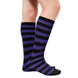 American Trends Kids Toddler Soccer Socks Knee High Tube long Three Stripes Uniform Socks for Boys Girls 1-9 years, 1 Pack Striped Black Purple, 3-6 Years