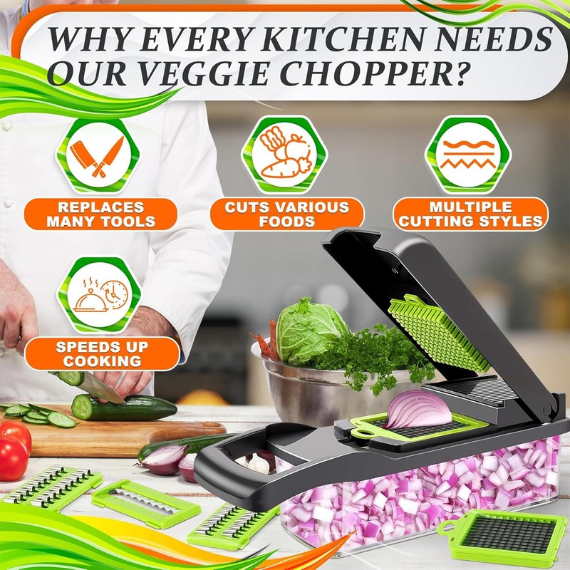 14-in-1 Vegetable Chopper with Container – Veggie Chopper with Container