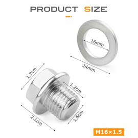 Flaconi 2 x car oil drain plug, oil plug, oil drain plug, oil drain plug with sealing ring, oil pan pan screw drain plug, suitable for car, motorcycle (M16 x 1.5)
