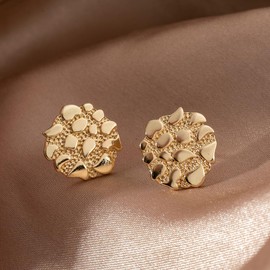 Retro Cookie Nugget Stud Earring Gold Plated Rough Textured Stud Earrings for Men Women-Golden