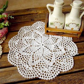 kilofly Crochet Cotton Lace Table Placemats Doilies Value Pack, 4pc, Roma, White, 10 inch