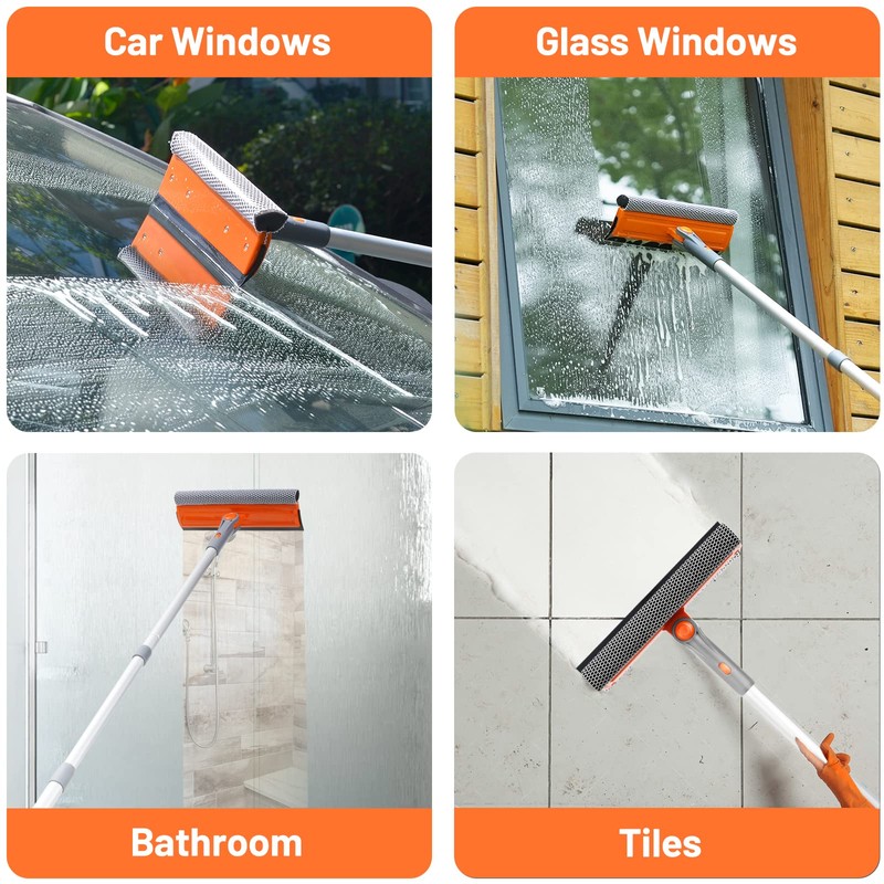 Eazer 46'' Professional Window Cleaner Tool, 2-in-1 Rotatable Squeegee for