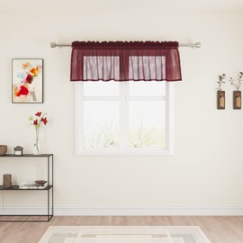 Burgundy Red Valance 14 inches Long Sheer Curtain Valance Living Room Bedroom Kitchen Voile Transparent Linen Textured Valance Curtain Small Short Door Window Treatment 1 Panel Rod Pocket 72"x14"