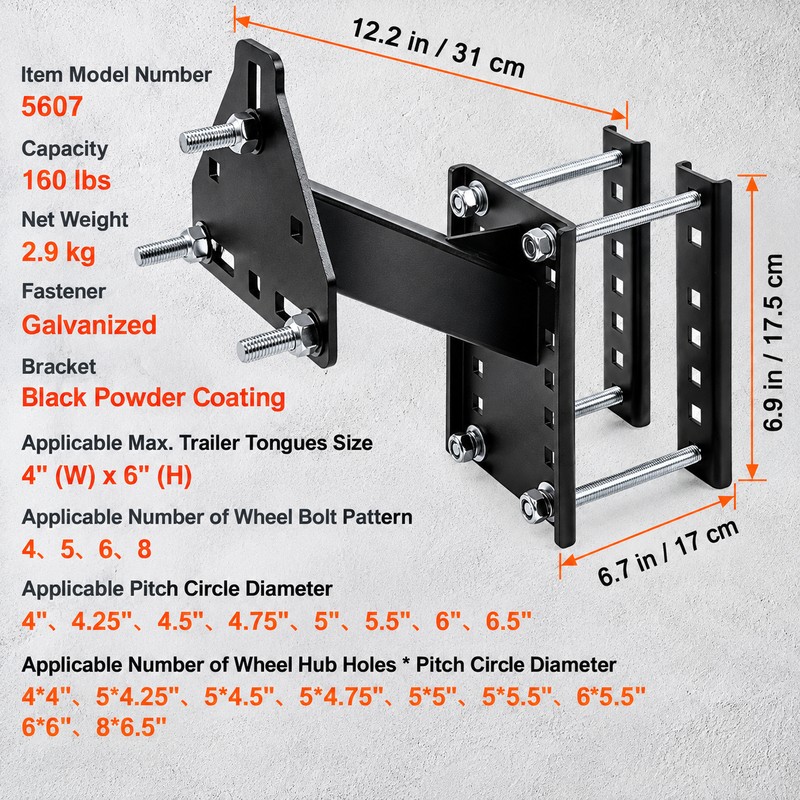Spare Tire Carrier for Trailers – Heavy-Duty 160 lb Adjustable