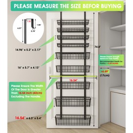 Mefirt 9-Tier Over The Door Pantry Organizer, Pantry Storage and Organization, Black Metal Hanging Spice Rack Seasoning Shelves Door, Wall Mount for Home & Kitchen, Laundry Room Bathroom Organization