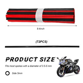 FSTURIOS 72PCS Dirt Bike Spoke Covers, Motorcycle Spoke Skins Wheel Wraps Pipe for 8"-21" Rims, Dustproof Wheelchair Rim Decoration Protector Pipe Trim for Bicycle Dirt Pit Bike (Black+Red)
