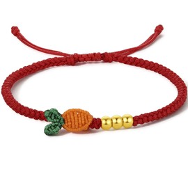 24K Gold Armband für Damen Karotte Charms Armbänder Perlen Anhänger 24 Karat Charm Cute Armkette Personalisierte Modeschmuck Verstellbares Bettelarmband Karotte-anhänger Cartoon Armreif Glücksarmband