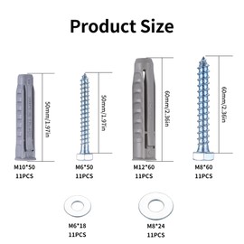 22 Concrete Screws and Wall Plugs Set, Heavy Duty Wall Fixings, Masonry Screws and Wall Plugs for Brick, M10/M12 Expansion Raw Plugs for Brick Wall & M6/M8 Coach Screws for Tv Brackets Shelf Fixing