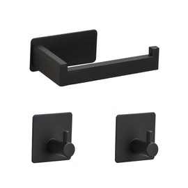 Ieron Toilettenpapierhalter ohne Bohren, Selbstklebender Edelstahl Toilettenpapierhalter Papierhalter mit 2 Stück Handtuchhaken für Badezimmer Küche (schwarz)