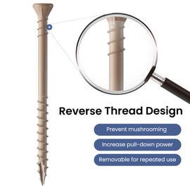 BNUOK #8 Deck Screws 2 Inch Exterior Wood Screws Flat Head Torx Drive Rust Resistant Epoxy Coated Reverse Upper Thread Trim Screw (1lb, 120pcs), Tan