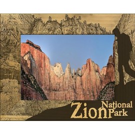Saddle Mountain Souvenir Zion National Park with Hiker Laser Engraved Wood Picture Frame Landscape (4 x 6)
