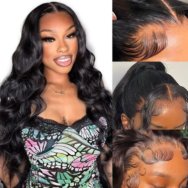 Body Wave Real Hair Wig, HD Transparent, 180% Density, Lace Front Wig, Human Hair Wig, Women's Real Hair Wig, for Black Women, 26 Inches (33x10 cm)