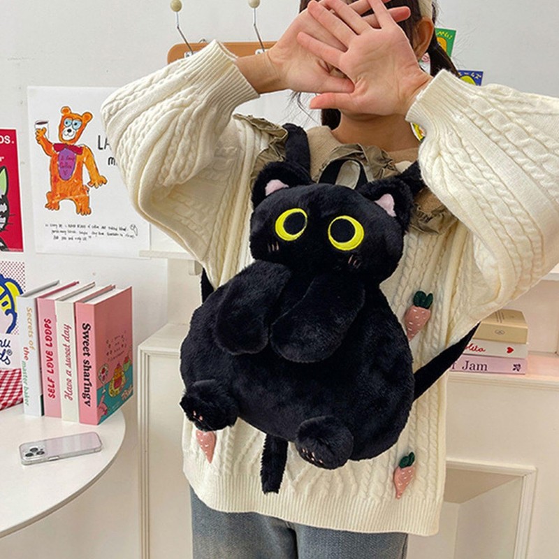 1 Piece Black Cat Bag, Cute Plush Backpack, Creative and