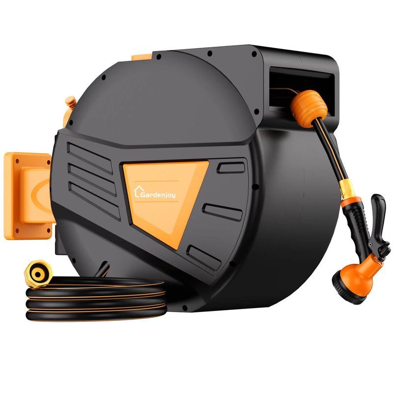 GardenJoy Retractable Garden Hose Reel-1/2in-100ft-Orange - Length: 1/2in-65ft