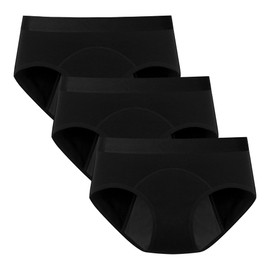 POPKOK Womens Period Underwear Mid Waist Cotton Hipster Postpartum Panties 3 Pack(Medium, Black with Wide Waistband)