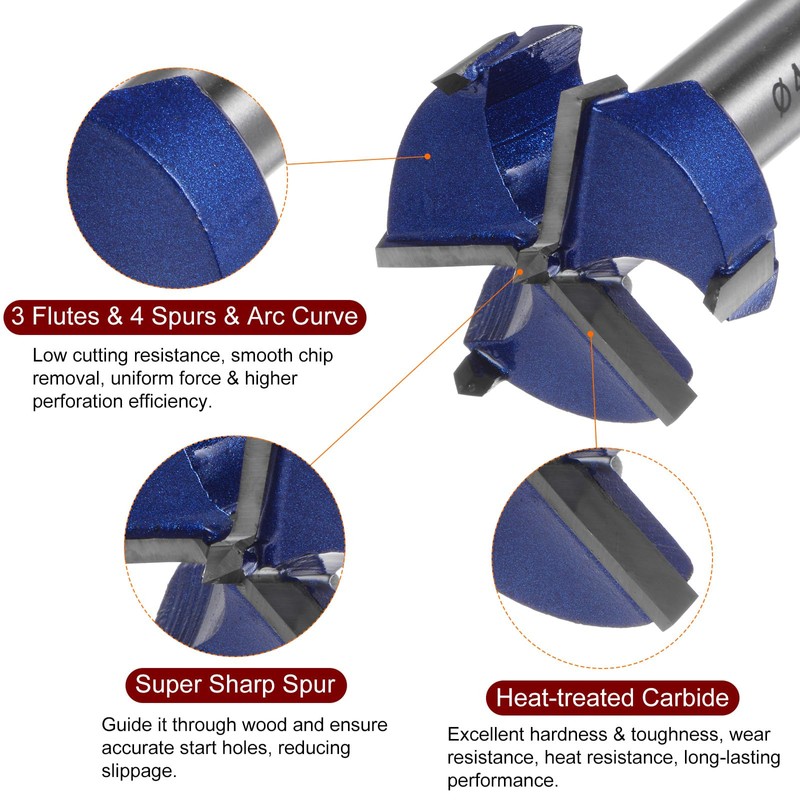 sourcing map Forstner Drill Bit 42mm (1-2/3") Tungsten Carbide 3