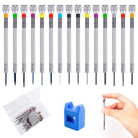 13-Piece Precision Screwdriver, Screwdriver for Watchmakers, Watchmakers Screwdriver Set with Demagnetizer, 0.6 mm - 2.0 mm Watchmaker Tool with 13 Pieces Replacement Blade