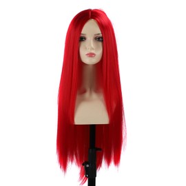 Peluca de Pelo Sintético Larga y Recta de Alta Densidad con Redecilla Incorporada Resistente Al Calor para Diversas Ocasiones (Color rojo oscuro)