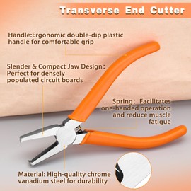 LEONTOOL Transverse End Cutter SMT/SMD Chip Cutters Side Cutting Pliers 90 Degree Blade Front Angle Cutter with Extra Long Flat Nose Flush Cutters with 0.24 Inches Cutting Edge for Tight Places