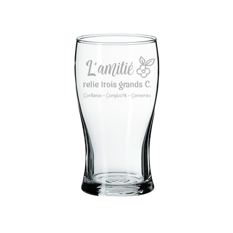 Verre gravé - L'amitié relie Trois Grands C. - Verre