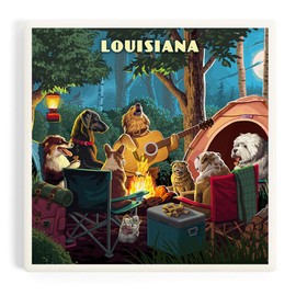 Louisiana, Painterly, Pack Life, Dogs Around Campfire (Absorbent Ceramic Coaster, Single, Cork Back, Kitchen Table Decor)