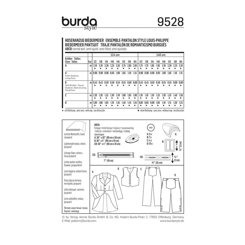 BURDA Pattern 9528 Biedermeier Pantsuit Size 164 - 122