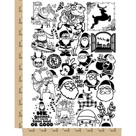 Christmas Santa and Reindeer Holiday Temporary Tattoo Water Resistant Fake Body Art Set Collection - Black (One Sheet)