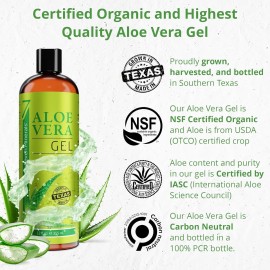 Seven Minerals Organic Aloe Vera Gel from freshly cut 100% Pure Aloe - Big 12oz