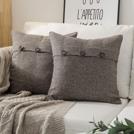 Phantoscope Farmhouse Throw Pillow Covers Triple Button Vintage Linen Decorative Pillow Cases for Couch Bed and Chair Coffee, 20 x 20 inches 50 x 50 cm, Pack of 2