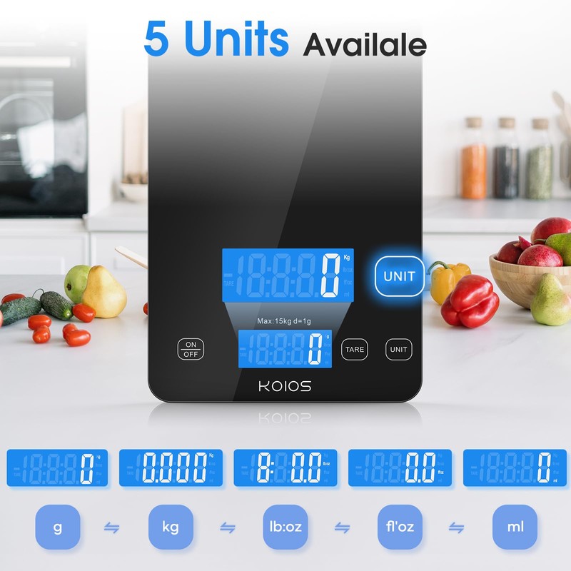 KOIOS Food Scale, 33lb/15kg Digital Kitchen Scale Weight in Grams