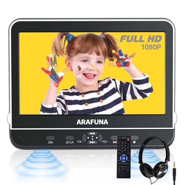 Car DVD Player with Headrest Mount,Arafuna 10.5" for car HDMI Input, Portable Support 1080P HD Video, USB/SD,Regions Free, Last Memory