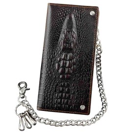 Mens Long Crocodile Head Motorcycle Punk Leather Wallet With a Biker Chain L73