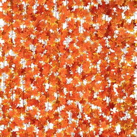 CQURE 48 Pack Fall Leaf Garland, Total 336Ft Artificial Fall Maple Leaves Autumn Vines Garland Thanksgiving Decor for Home Fireplace Party