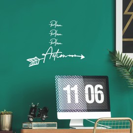 Vinyl Wall Art Decal - Plan Plan Plan Action - 14" x 18" - Modern Motivational Quote Sticker for Home Office School Classroom Bedroom Window Kitchen Decor (White)