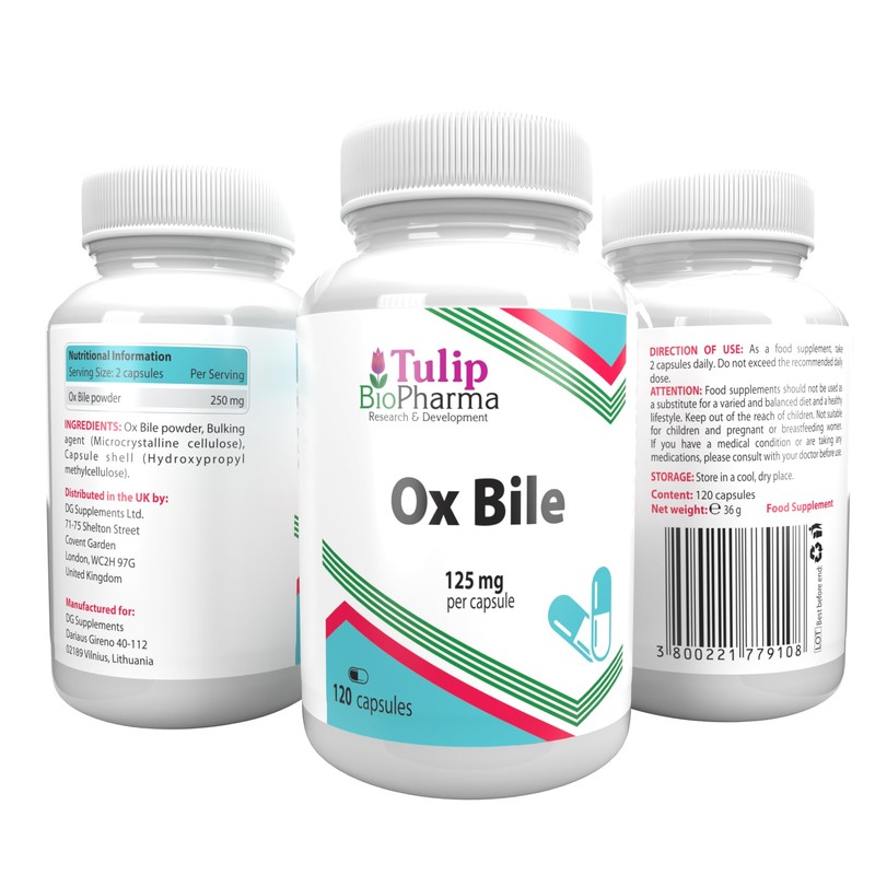 Ox Bile 125 mg 120 Capsules, 3rd Party Lab Tested,