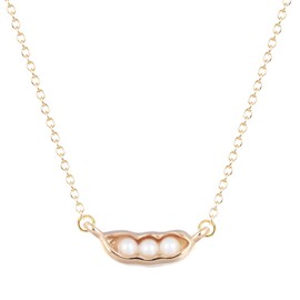 Meiligo Fashion Woman Gold Silver Plated Three Pea in Pod Necklace Pearl Pea Necklace Pendant (Gold)