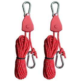 LSDWL 2Pcs Rope Ratchet,1/8" Adjustable Rope Hanger,Outdoor Tie Down Straps,Retractable Ratchet Straps with Reinforced Metal Parts Inside,Reflective Effect,Pulley System for Hanging Grow Light (Red)