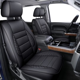LUCKYMAN CLUB Silverado Seat Covers, Fit for 2007-2024 Chevy Silverado GMC Sierra 1500/2500HD/3500HD Crew Double Regular Cab with Water Proof Faux Leather(Front Pair, Black 2 pcs)