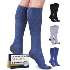 Pembrook Light Compression Socks for Women & Men - 3 Pairs | Mens Compression Socks for Long Flights | Compression Socks Men | Support Socks for Men | Black, Gray, Navy