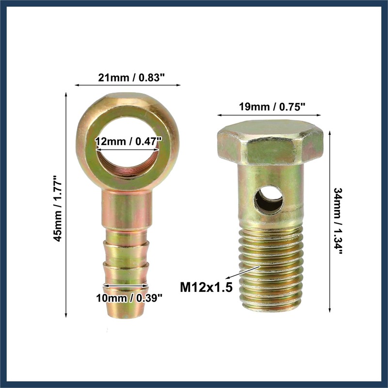 INFINAUTO 1 Set M12x1.5 Banjo Bolt Hose Barb Fitting with