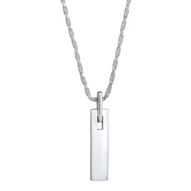 Kuzzoi 0112651523 Men's Necklace 925 Silver with Bar Pendant (30 mm) Polished Plate Men's Chain Length 60 cm, Sterling Silver