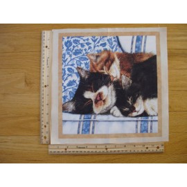 Wilmington Prints Cats Three Almost Sleeping  Cotton Quilt Fabric Block 11 1/2" x 11"
