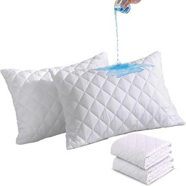Waterproof Quilted Pillow Protectors - Pack of 4, Super Soft, Microfibre Pillowcases - White Zippered Bed Pillow Covers Set (50x75 cm)