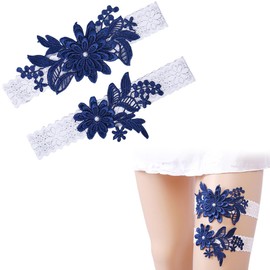 FMYODWU Pack of 2 Garters Blue Wedding, Blue Garter Wedding, Bridal Gift, Wedding Garters for Brides White Lace Garter Blue Bow Bride Accessories for Party, Engagement, Bridal Shower