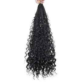 3 Packs Goddess Box Braids Crochet Hair With Curly Ends 24 Inches Boho Braids Crochet Hair for Black Women (1b, 24" - 3 Packs)
